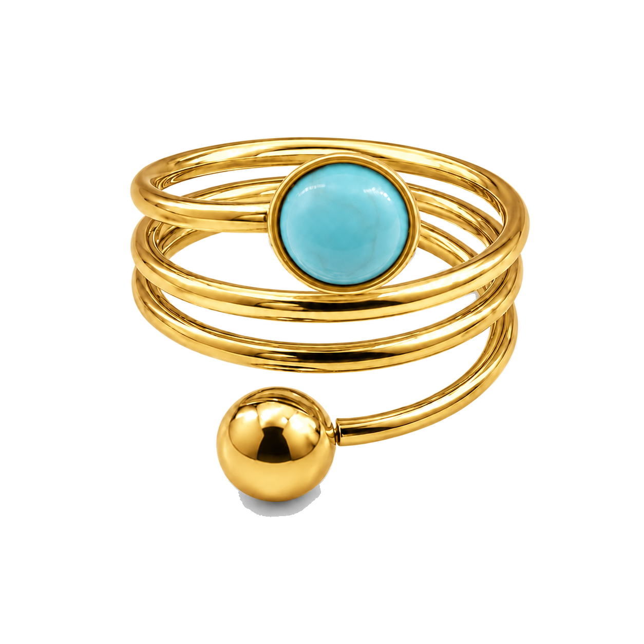 PP025G – Gold Turquoise & Ball Spiral Open Prsten