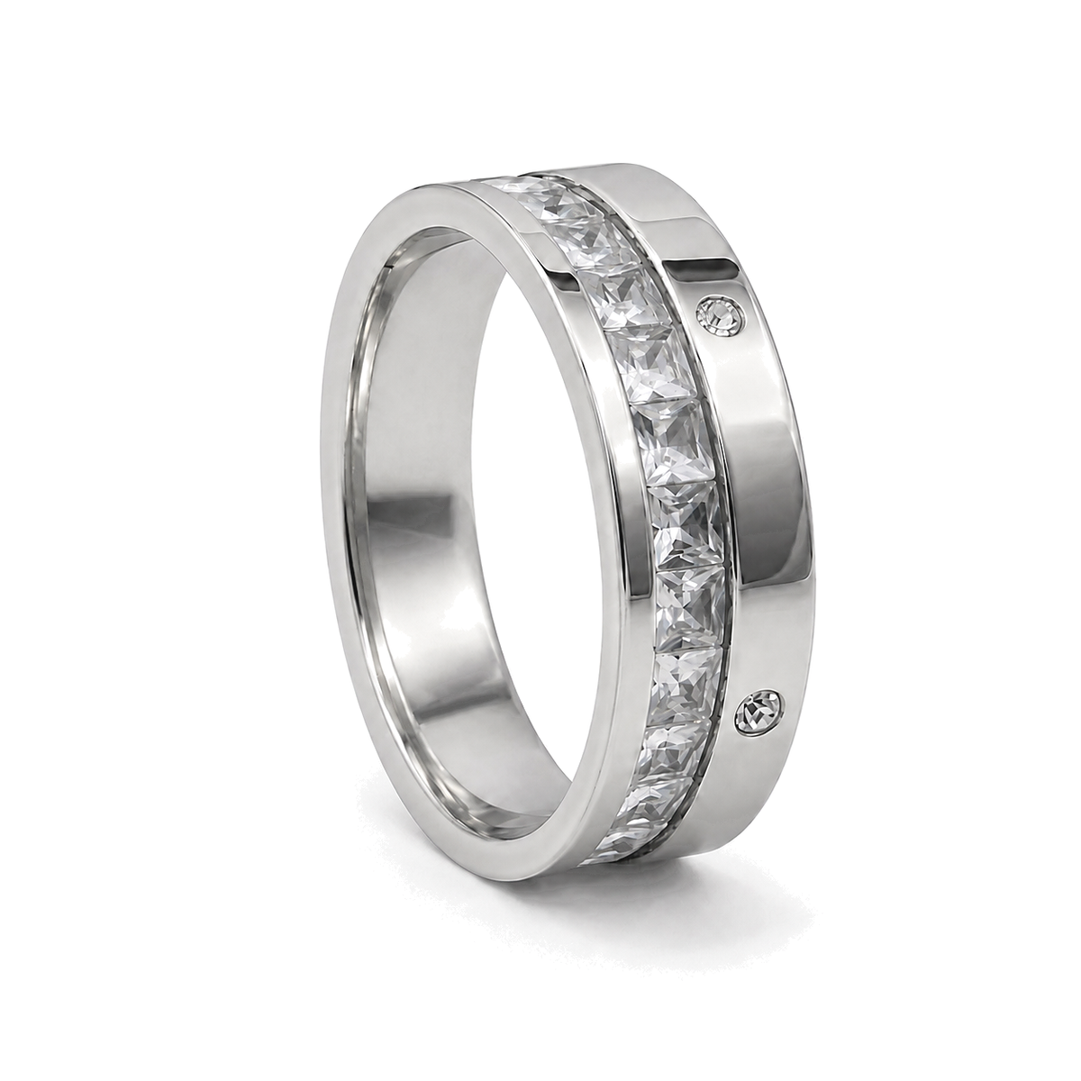 PP028 – Silver Princess Channel Crystal Band Prsten