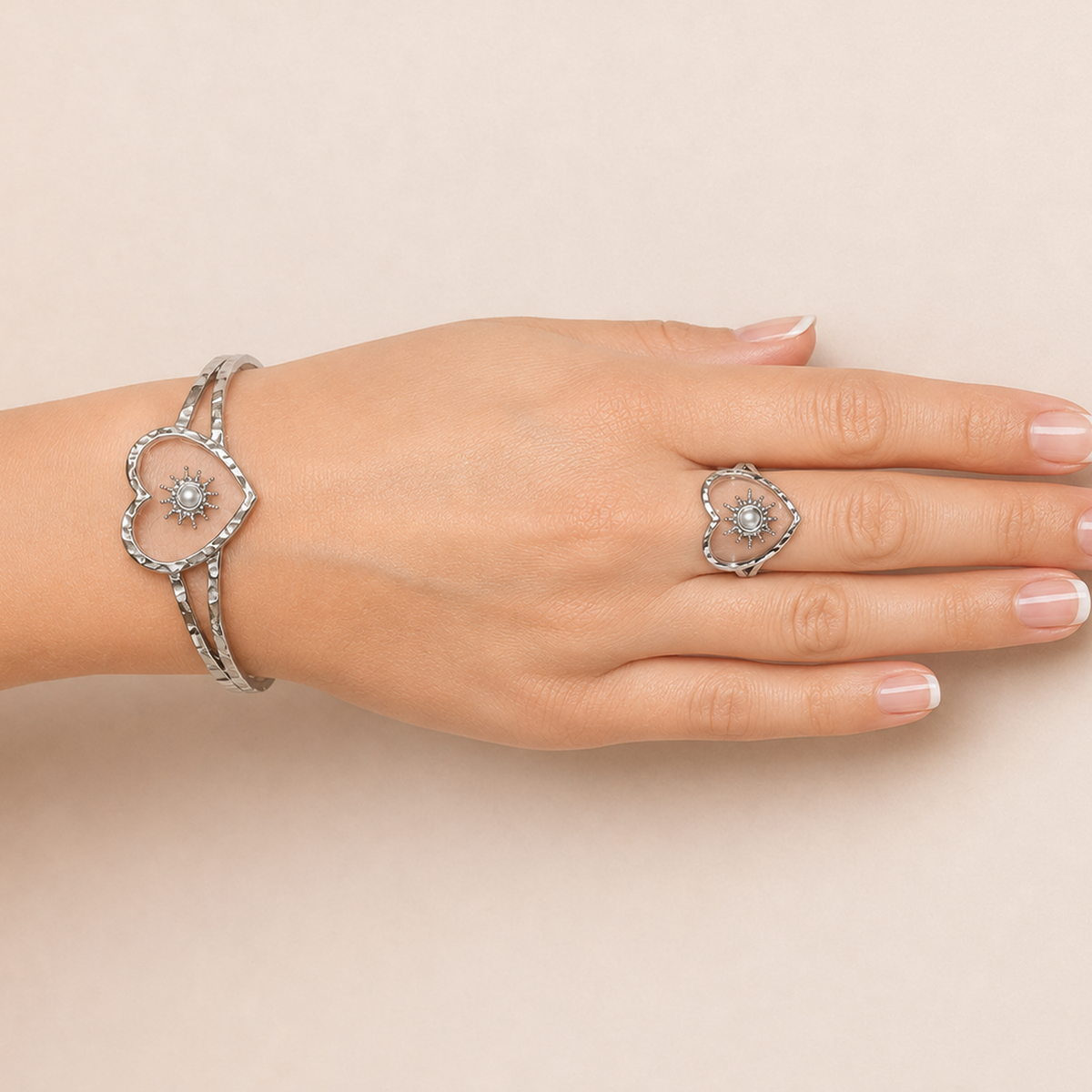 PP023 – Silver Open Heart Sun Prsten